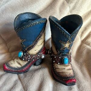 Western Cowboy Boot Vase /planter- Red, Blue, and Tan